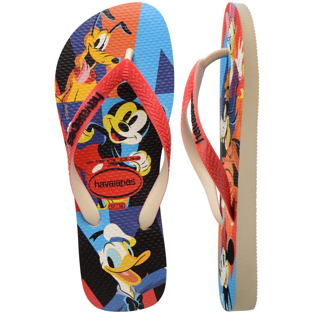 Chinelo Disney Stylish Vermelho Rubi Tiras Largas Bicolores Confortáveis