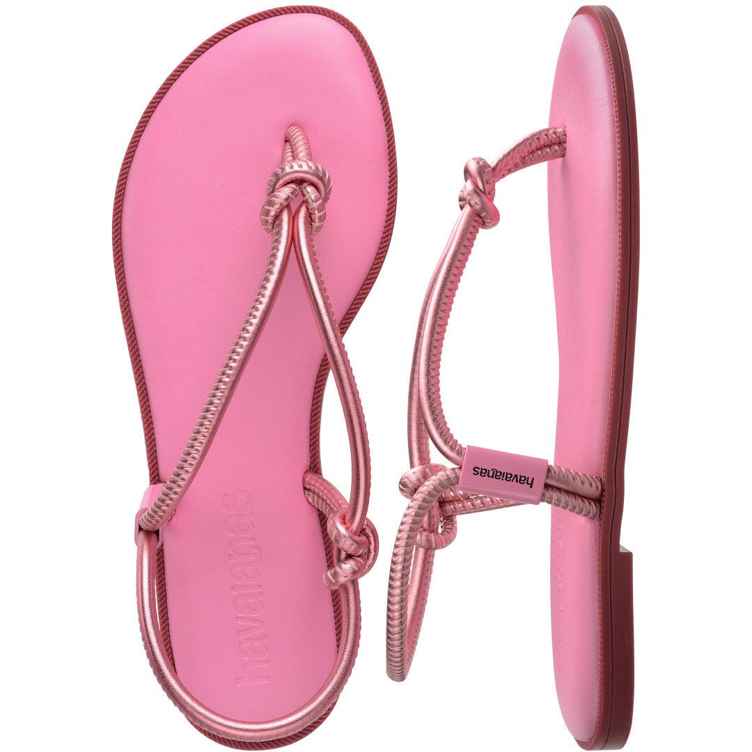 Rasteirinha Una Açaí Feminina Moderna Tiras Duplas Rosa Glow Confortável Verão