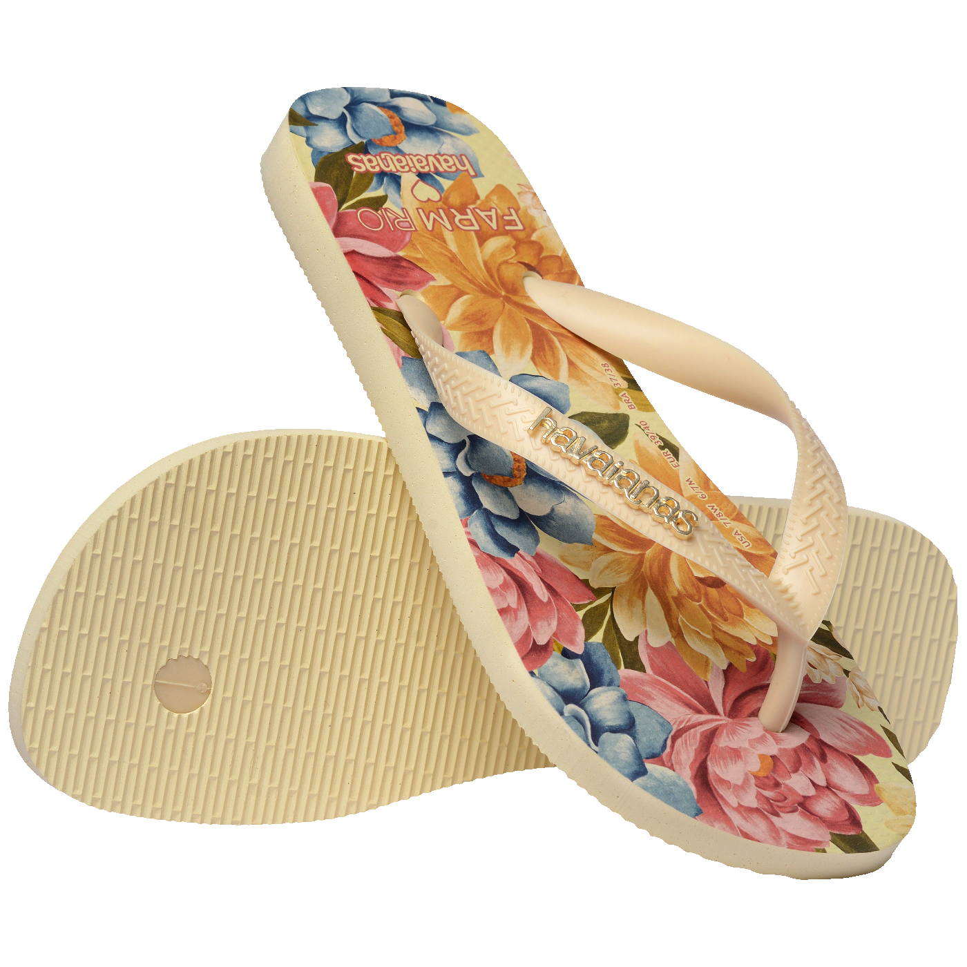 Chinelo Farm Floral Beca Feminino Confortável Estampado Verão Praia