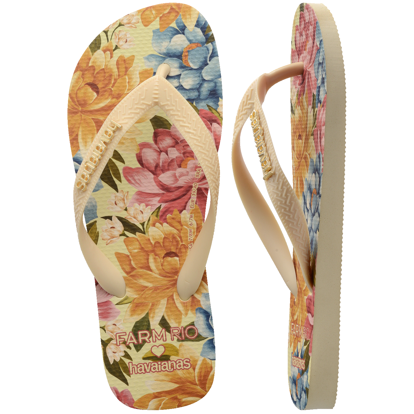 Chinelo Farm Floral Beca Feminino Confortável Estampado Verão Praia
