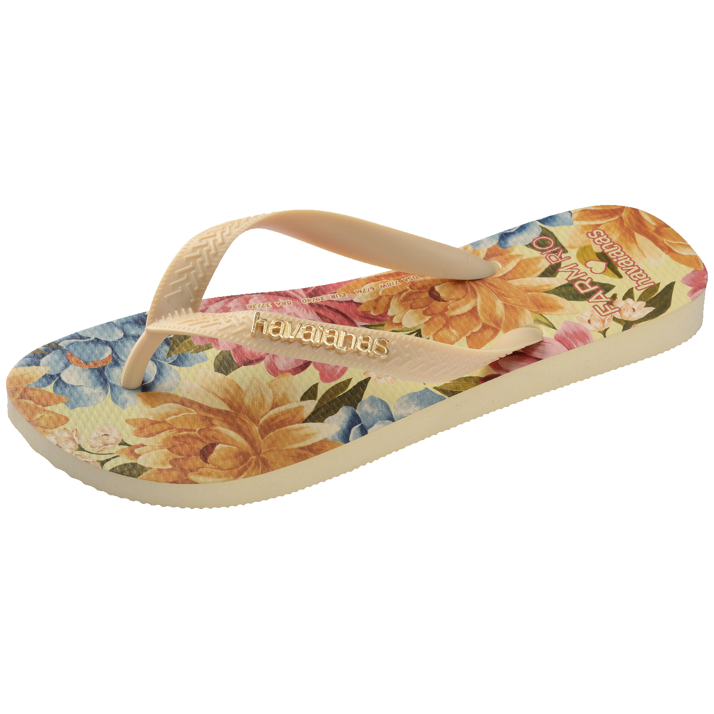 Chinelo Farm Floral Beca Feminino Confortável Estampado Verão Praia