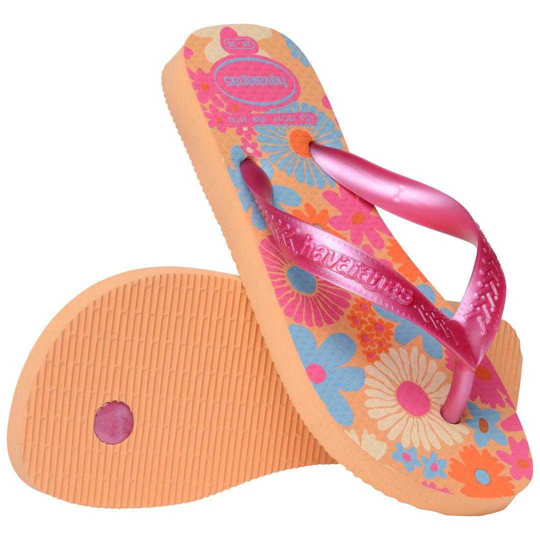 Chinelo  Infantil Flores Pêssego: Conforto Vibrante para os Pezinhos