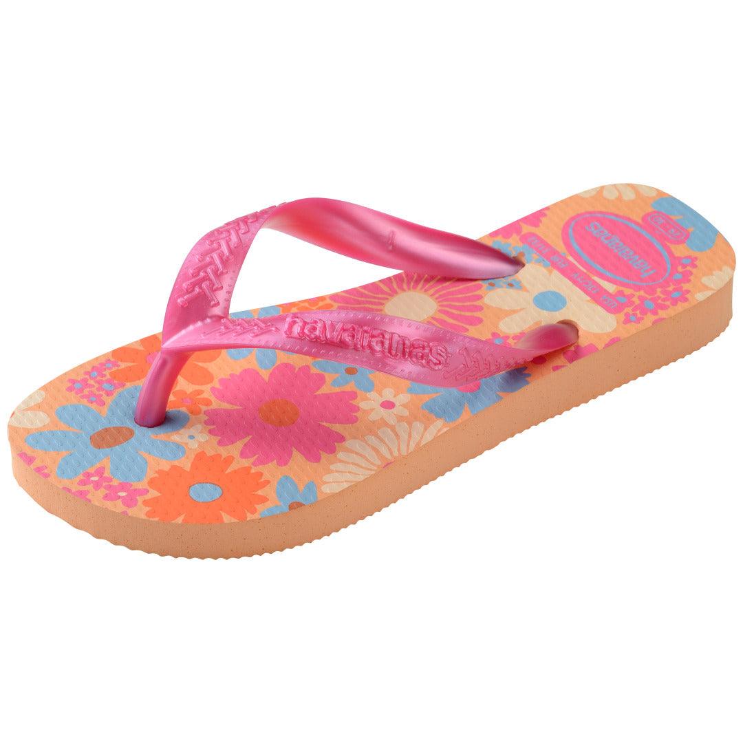 Chinelo  Infantil Flores Pêssego: Conforto Vibrante para os Pezinhos