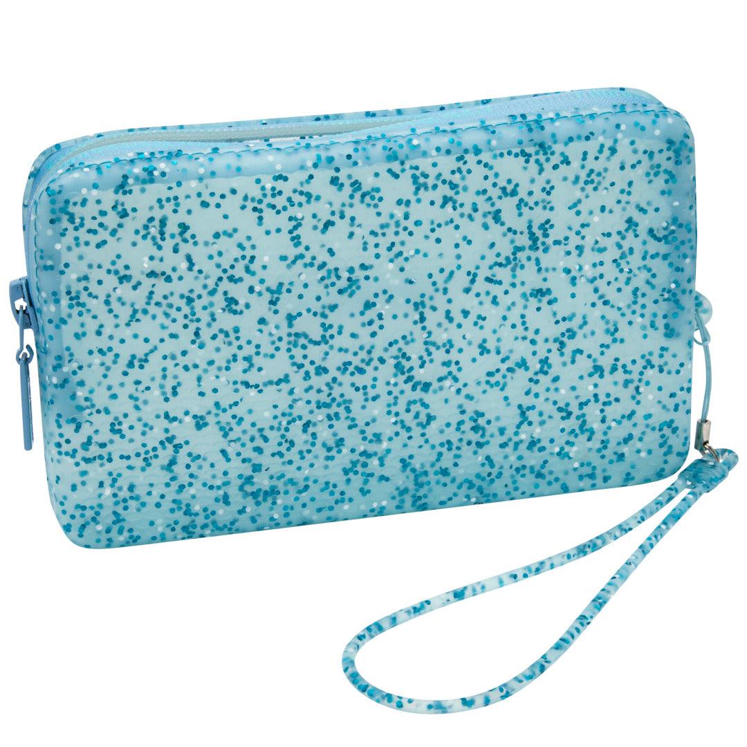 Mini Bolsa  Super Glitter Azul Transparente: Estilo Brilhante e Compacto