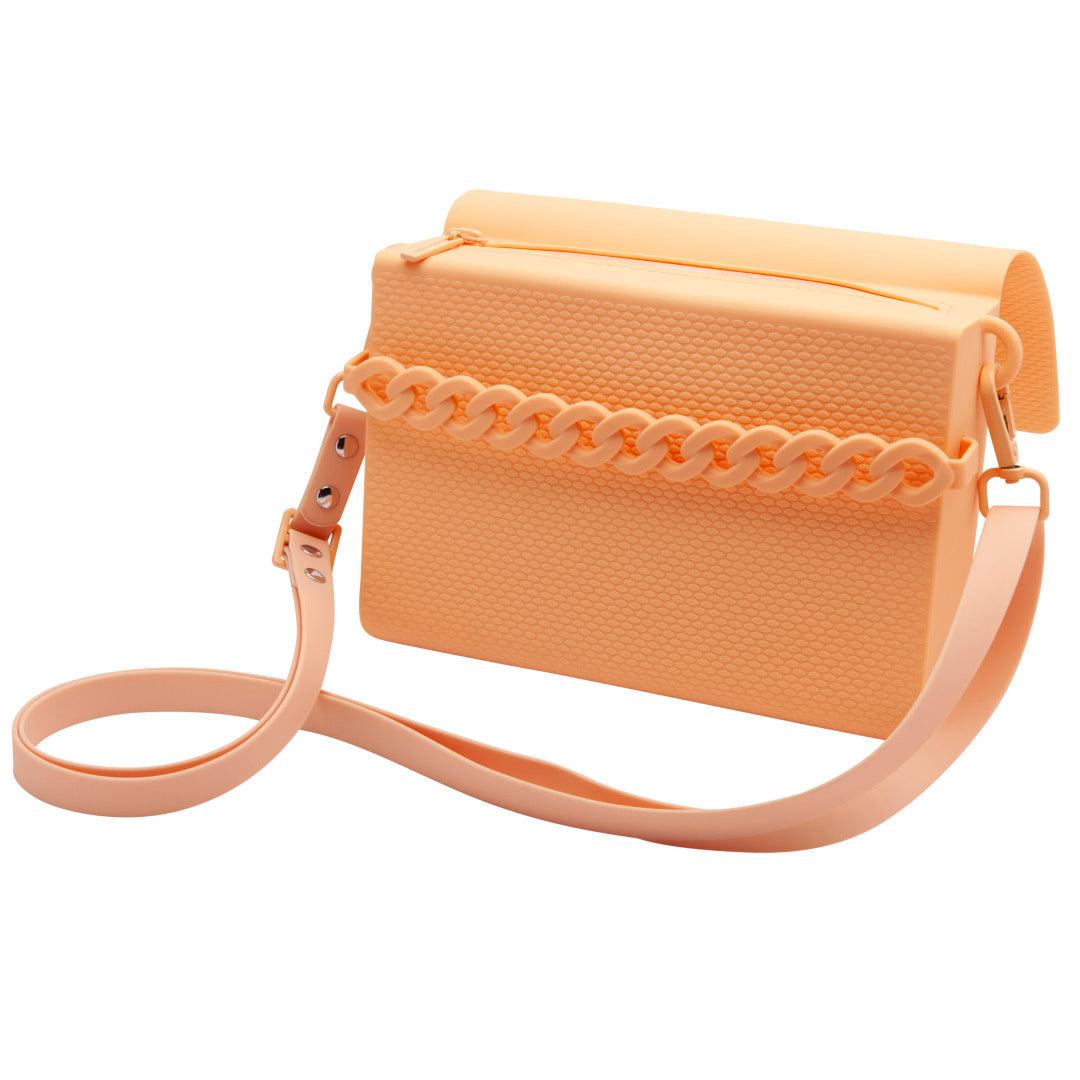 Bolsa Casual  Correntes Silicone Texturizado Alça Ajustável Design Moderno Pêssego